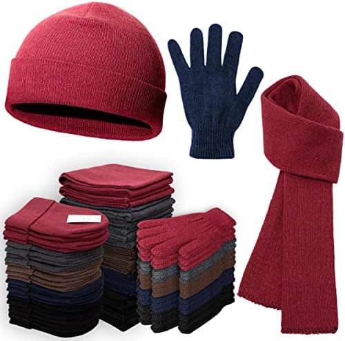 Moda West 72-Pack Gloves, Scarves, and Beanies - Wholesale Unisex Winter Accessories - Bulk 24 Glove Pairs, 24 Scarves, 24 Beanies