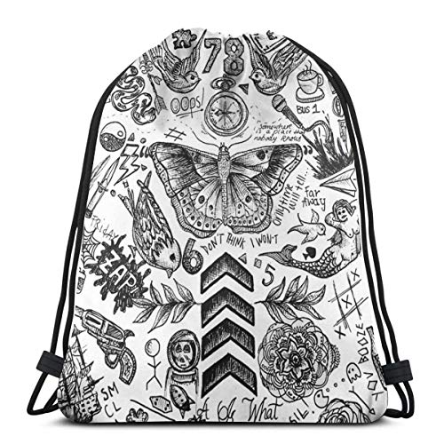 Qian Mu888 One Direction Tattoos Mochila ligera con cordón para gimnasio  viajes  yoga