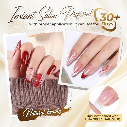 Image of UNA GELLA Almond Gel Nail Tips, 504PCS Pre Etched Clear Fake Nails Tips Medium Almond Shape - 12 Sizes Full Cover Soft Acrylic Press On Nail Extensions No C Curve Gift for Diy at Home