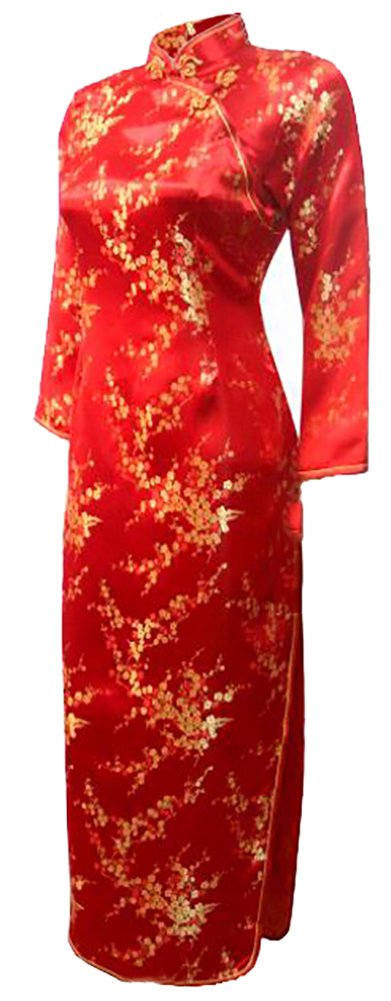 Women's Wedding Red Floral Long Sleeve Chinese Dress Cheongsam