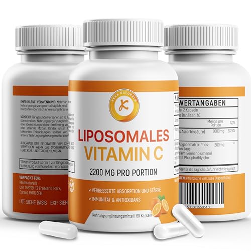 Liposomales Vitamin C 2200mg maximale Aufnahme hohe Stärke Antioxidans ohne Zusatzstoffe gentechnikfrei 60 Kapseln
