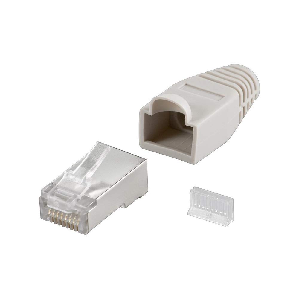 Goobay Kabelverbinder-Sortiment CAT 5e RJ45 Stecker für Rundkabel, STP, Crimpmontage, Knickschutz