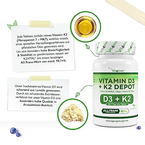 Vitamin K2 und D3 Depot Tabletten von Vit4ever, 365 Stück