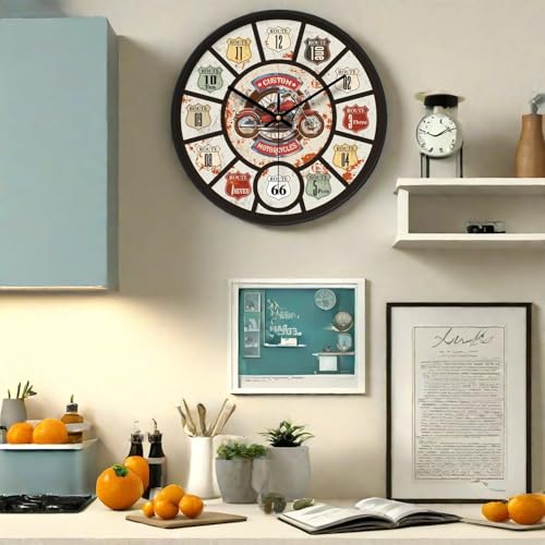 NUOVO 12 Zoll Vintage Wanduhr Motorrad Wanduhr mit Zahlen Retro Wanduhren Silent Wohnzimmer Schlafzimmer Büro Home Decor – Bild 4