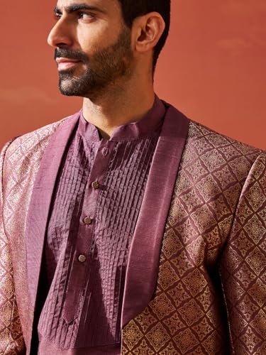 Image of VASTRAMAY mens VASTRAMAY Men's Purple Silk Blend Sherwani