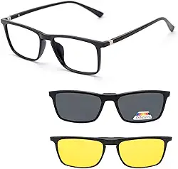 Armação de Oculos para Grau, Oculos de Sol Masculino, Polarizado, Oculos com Clip On 3 em 1, Dia e Noite, Imã Magnetico
