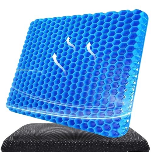 Image of Gel Seat Cushion with Honeycomb Design, Breathable Sitting Cushion for Office Chair, Car Seat, Wheelchair, Gaming Chair and Home Use, Blue