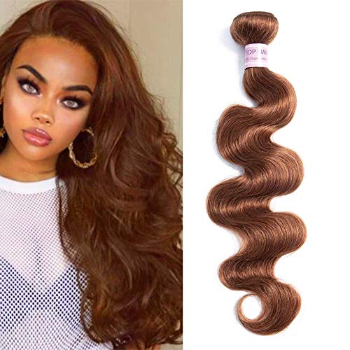 Aigemei Light Auburn Brown Bundles Unprocessed Virgin Peruvian Human Hair Bundles Body Wave 1pc 14 Inch Virgin Peruvian Hair Weave Extensions 100gram(14 Inch, Color 30)