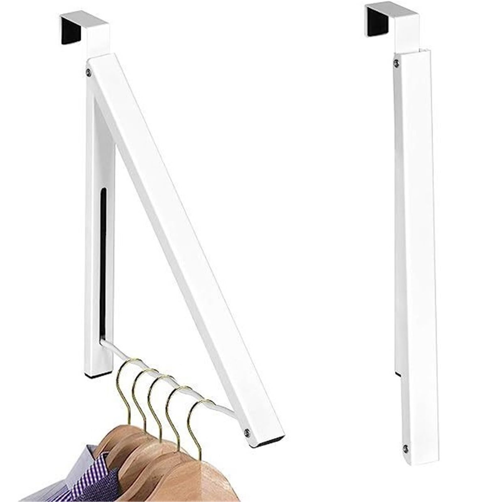 Gancho para puerta Ganchos for colgar sobre la puerta, colgador de acero inoxidable sin perforaciones, organizador for dormitorio, abrigo, sombrero, plegable, 2 uds(White)