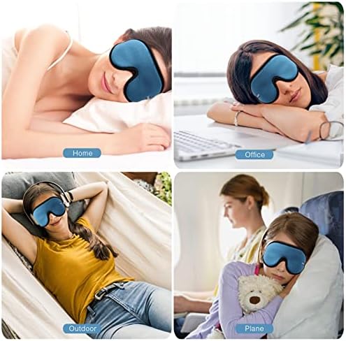 WellSync Sleep Eye Mask, 3D Contoured Cup Sleeping Mask Blindfold, Eye Covers with Adjustable Strap, Block Out Light, Breathable & Soft for Traveling, Nap,Camping Yoga, Includes Ear Plugs(Blue)