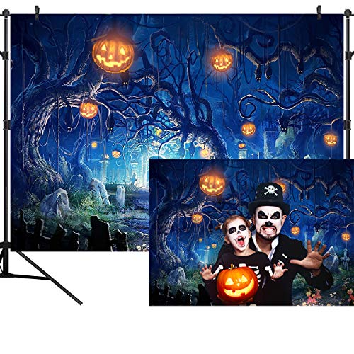 Ouyida 7X5Ft Halloween Theme Forest Scary Scene Pumpkin Pictorial Cloth Photography Background Computer-Printed Vinyl Backdrop Photo Studio Prop Tp272 #TOP5