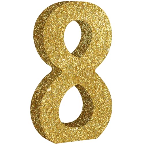 Image of TONIFUL 7.8 Inch Gold Glitter Number 8 Wooden Table Centerpieces Birthday Party Decorations,Shining Golden Digit 8 for Birthday Decorations,New Year,Graduation Decoration,Anniversary,Prop (1 Pack)