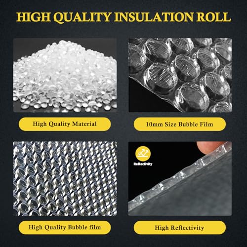 fowong Reflective Insulation Roll, 23.6\" x 10 Ft Window Insulation for Summer Heat, Aluminum Foil Bubble Insulation Foam, Window Insulation Kit Radiant Barrier for RV Thermal Heat Shield - Thumbnail 3