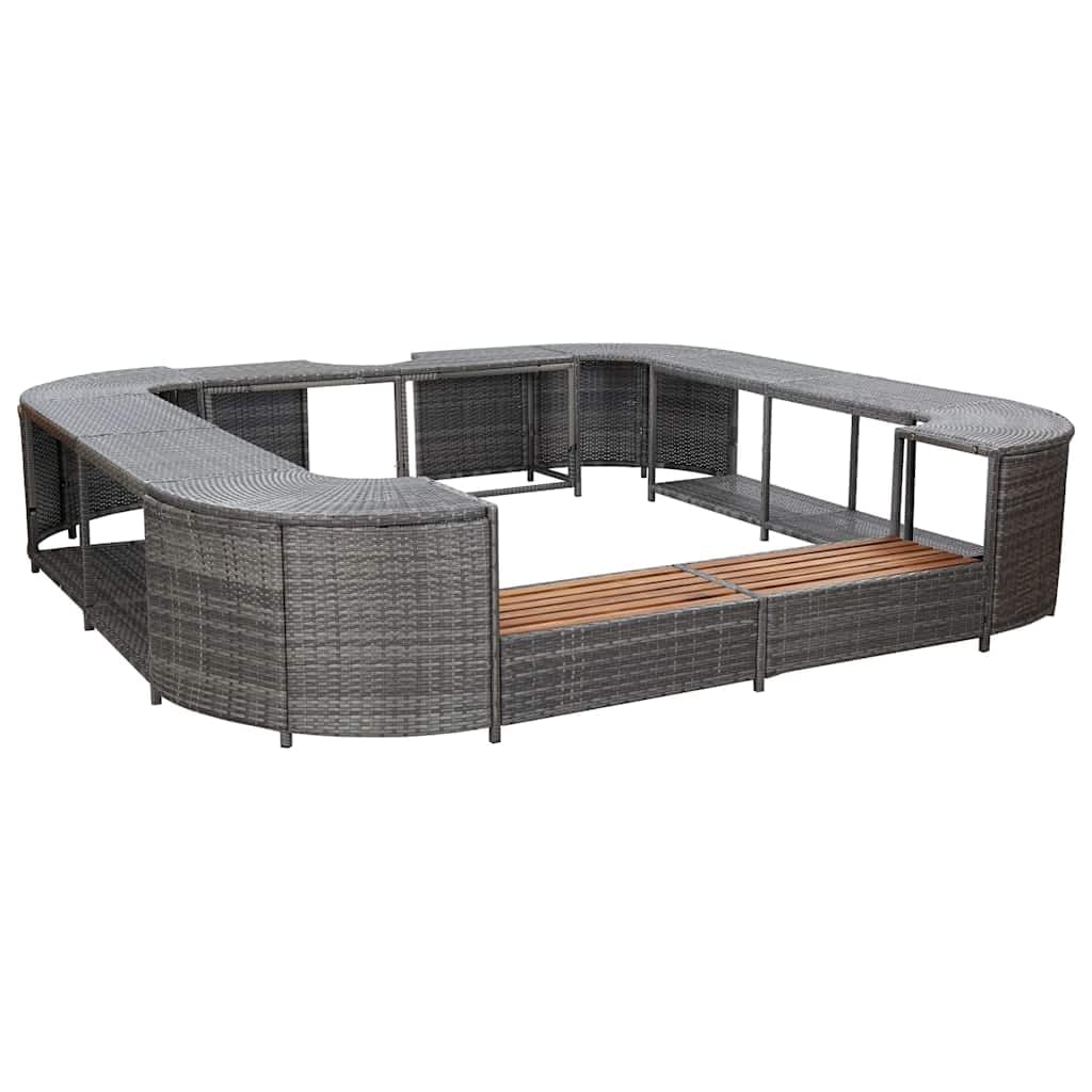 Whirlpool, bordo quadrato grigio, rivestimento per piscina in rattan sintetico con gradini in legno di acacia, dimensioni esterne 268 x 268 x 55 cm