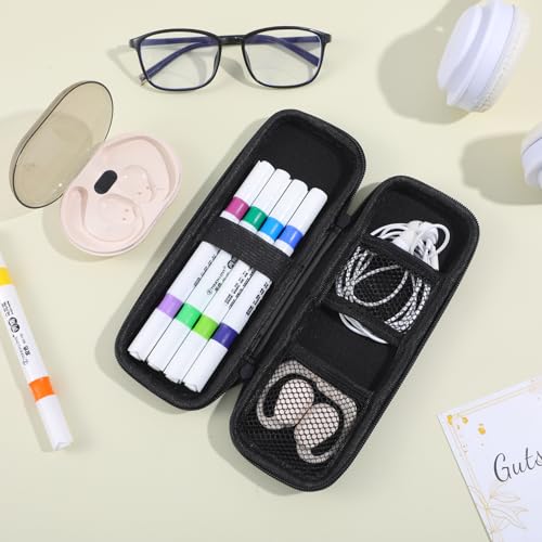 Image of 1 PCS Black Hard Pencil Case Box, Slim Small Pencil Case Hard Shell Pencil Holder Pen Case Organizer Box for USB Cable, Earphone, Fountain Ballpoint Pens (Black)