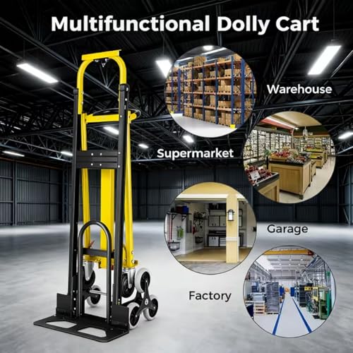Image of Heavy Duty Stair Climbing Hand Truck - 1000 LBS Capacity 4-in-1 Convertible Dolly Cart, Foldable Platform Utility Cart for Moving Boxes, Industrial Grade Steel Construction(Yellow)