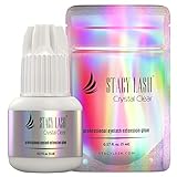 Crystal Clear Eyelash Extension Glue - Stacy Lash (0.17fl.oz / 5ml)/ 1 Sec Drying time/Retention – 8 Weeks/Transparent Extra Strong Evolution Adhesive - Maximum Bonding Power/Professional Use Only