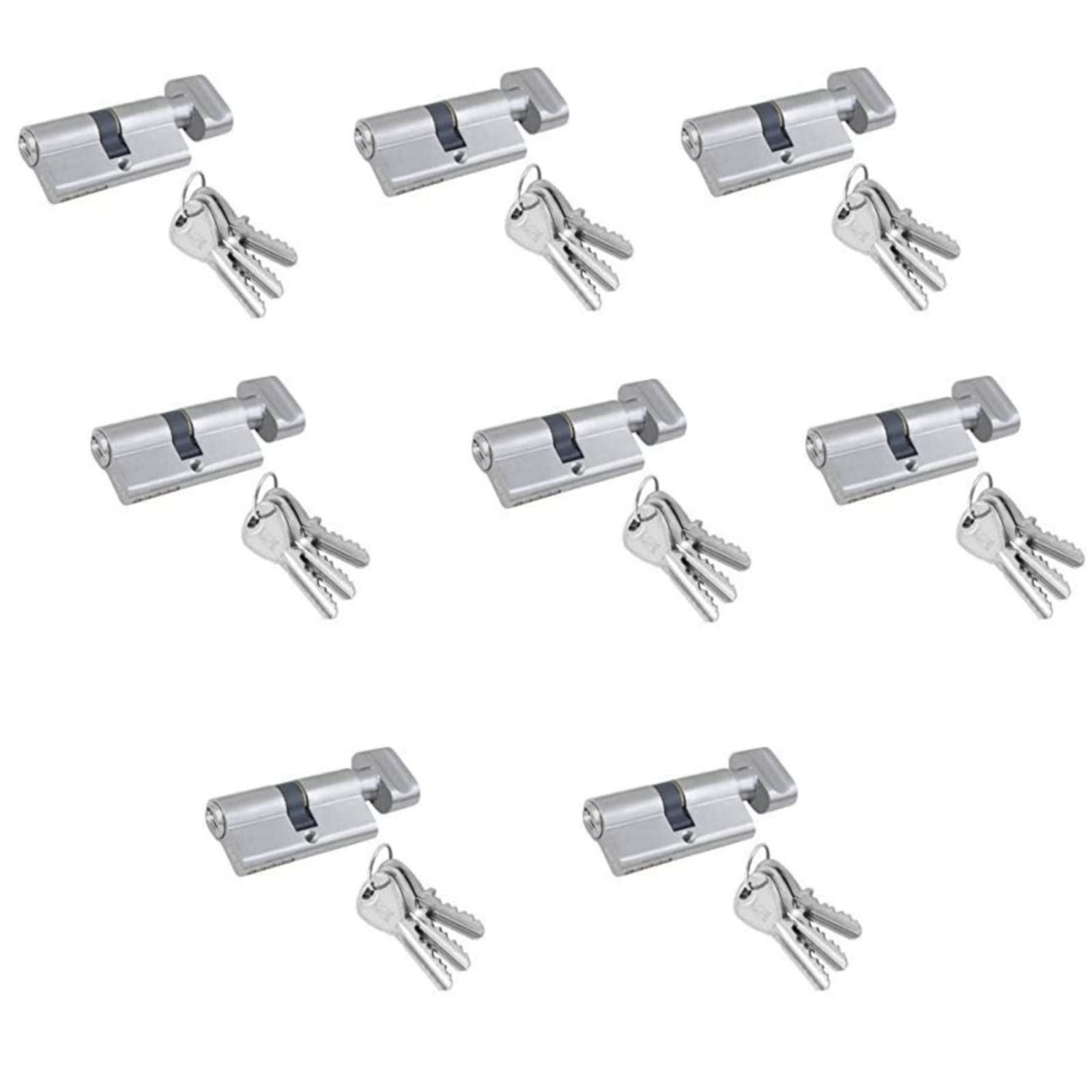 Coral Metal Crafts Main Door Lock Euro Profile Cylinder one Side Key one Side knob with 3 Keys for Bedroom Lock Door Offices Hotels | Silver, Pack of 8