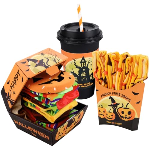 Halloween Lustige Socken Box für Herren Frauen Teenager Jungen - Bunte Lustig Witzige Coole Bedrucken Socken mit Kürbis Skelett Motiv - Horror Halloween Kostüm Accessoires Geschenke für Männer