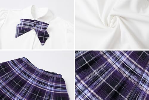 Image of Betusline Girls Skirt Set JK School Uniform 2-Piece Outfit - Short Sleeve Shirt with Bow & Pleated Skirt 4T-14Y