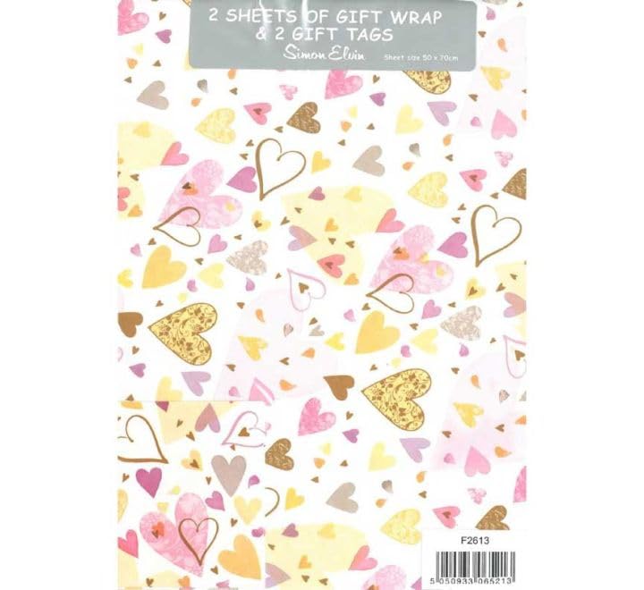 Wrapping PaperWrapping Paper Gift Wrap 2 SHEETS & 2 Matching TAGS. Anniversary Wedding Engagement Valentine Birthdays Hearts Designed by Simon Elvin Made in UK