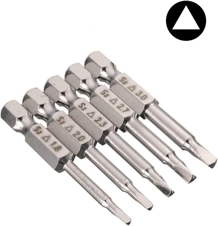 Fixinus 5 Pieces Magnetic Triangle Screwdriver Bits Set, 1/4 Inch Hex 1.8/2.0/2.3/2.7/3.0 Triangle Screwdriver Bits S2 Steel Triangle Drill, 50 mm Length