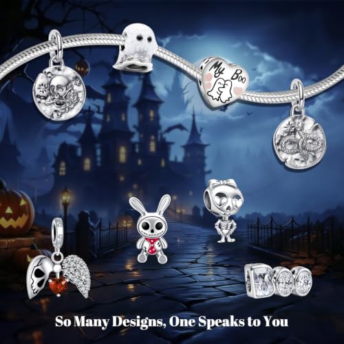 Simphman Skull Ghost Pumpkin Charms Dangles for Bracelets and Necklace Ghost Under the Moon Pumpkin Jewelry Gift for Women Family and Friends by Simphman - Used condition - Image 3