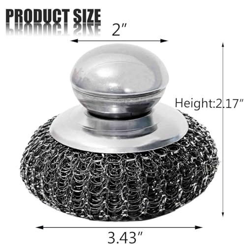 Image of Steel Wool Scrubber with Handle, Heavy Duty Dish Scrubber, Steel Brush for Cleaning Pots, Pans, Grills, Sink (4 Pack)