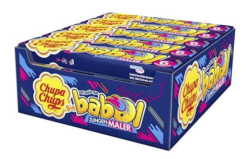 Chupa Chups Big Babol, Gomma da Masticare Tongue Painter, Espositore da Banco con 20 Stick, Gusto Lampone Blu, 27,6g x 20