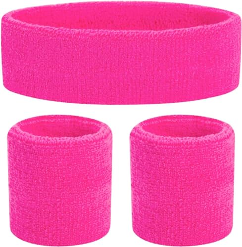 TK Gruppe Timo Klingler 3 en 1 Conjunto de Banda para el Sudor Rosa con Diadema - como Accesorio Disfraz de salmonete para Carnaval Retro de los años 80 y 90