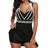 Mujer Tankini de Rayas Bañador Falda dos piezas Traje de baño cintura alta 2pcs