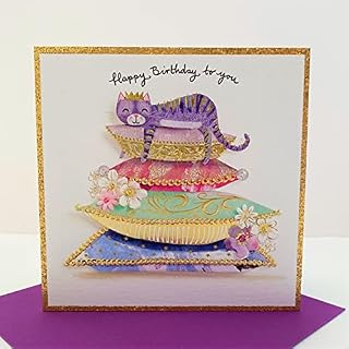 Open Female Birthday Card from the Artisan Range - Cat on Cushions - Foil & Embossed Finish- for Her