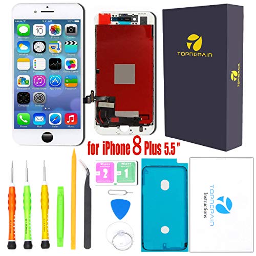 TOPrepair Replacement LCD 5.5 inch/4.7 inch Screen for iPhone 8 Replacement White Screen Glass Display 3D Touch with Repair Tools Kit Screws and Protector (iphone 8 Plus White)