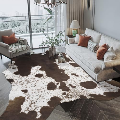 Pettop Luxury Faux Cowhide Rug 4.6x5.2 Feet - Western Cow