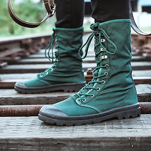 Image of Men's Women's Mid Calf Lace-Up Canvas Boots | Breathable,Durable, Outdoor Desert Boots, High-Top Sneakers