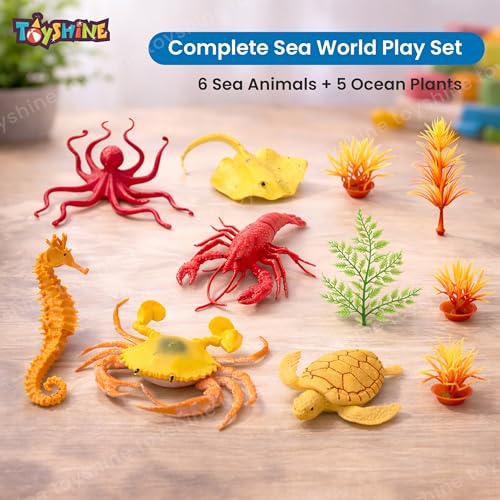 Image of Toyshine Pack of 11 (6 Animals, 5 Trees) Sea World Animals Toy Figure Playing Set for Kids