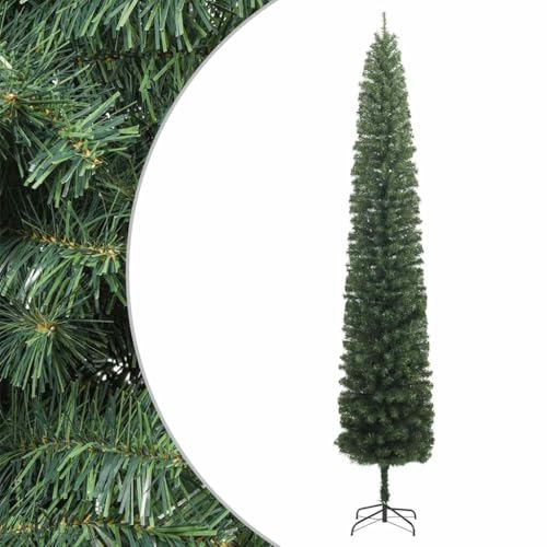 Sapin de Noël Mince Vert 210 cm avec 585 Pointes en PVC et Support métal Stable Design Peu encombrant idéal pour Balcon, Toit, auvent, décoration Festive...