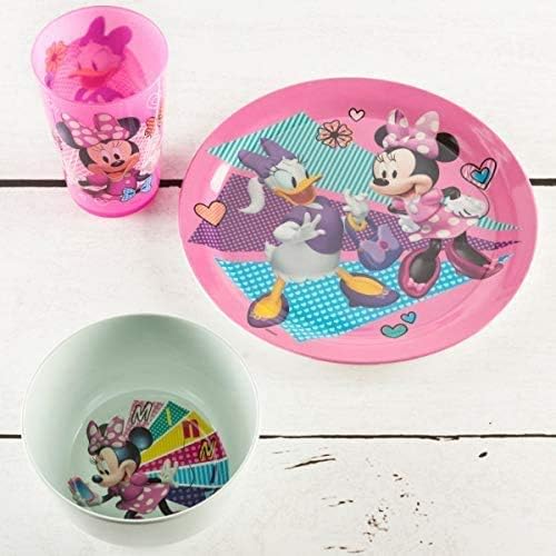 Zak Designs Disney Kids Dinnerware Set Includes Plate, Bowl, and Tumbler, Made of Durable Material and Perfect for Kids (Minnie Mouse & Daisy, 3 Piece Set, BPA-Free)