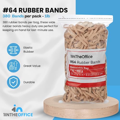 1Intheoffice Rubber Bands #64, Thick Rubber Bands, Heavy Duty Rubber Bands, Beige, Size 64, 380Pack #TOP1