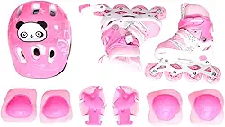 Zippy Toys Kit Patins In Line Ajustável, Rosa. Tamanho 30 ao 33. Feito em Couro Sintético, PVC e Polipropileno. Indicado para Crianças Acima de 3 Anos. Kit com 09 Peças Para Proteger Seu Filho