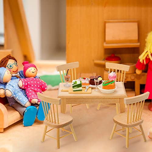 74 Pcs 1:12 Scale Dollhouse Miniature Food With Wooden Dollhouse Furniture Of Table And Chair, Dollhouse Kitchen Accessories Sets Include Mini Milk Juice Knife Fork Spoon Dessert Cake Bbq #TOP5