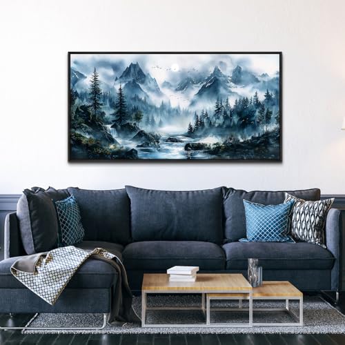 ERQINHUA Wall Decor For Bedroom Office Canvas Wall Art For Living Room Decorations Misty Forest Wall Paintings Tree Landscape Artwork Picture Modern Home Decor Ready To Hang Black Framed 20x40 In