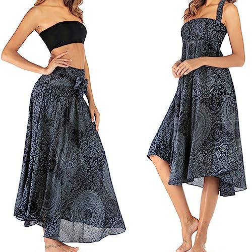 EleganteFalda Largo 2 en 1 para Mujer, Bohemias de Verano, Estilo Étnico, Bohemio Playa Maxi Falda