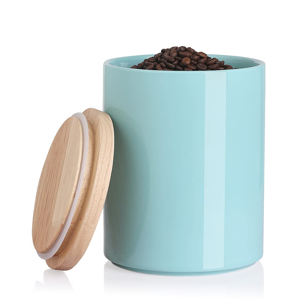 Sweejar Kitchen Canisters Ceramic Food Storage Jar, Stackable Containers with Airtight Seal Wooden Lid for Serving Coffee Bean, Flour, Tea, Cookies and More - 73 Fl Oz(Turquoise)