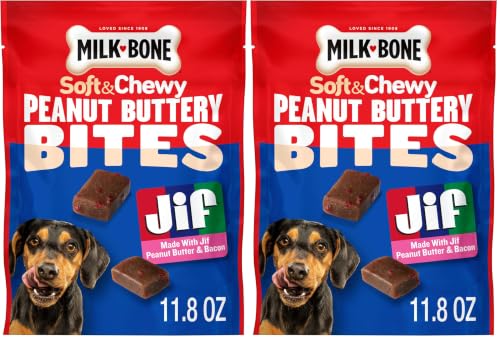 Image of Milk-Bone Peanut Buttery Bites Soft Dog Treats with Jif Peanut Butter,11.8-Oz. Bag,(Pack of 2)