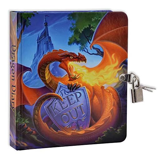 Keep Out Glow in The Dark 6.25" Lock and Key Dragon Diary for Kids, 208 Lined Pages