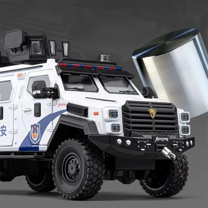 Image of Scale 1:24 Police Van Model 2 - White Alloy Diecast Pullback Metal Car Toy with Sound Light & Opening Doors - Best Gift Toy for Kids