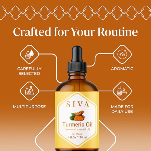 Image of Siva Turmeric Essential Oil 4 Fl Oz - for Diffuser, Skin & Hair Care - Ideal for Massage & DIY Blends- with Dropper