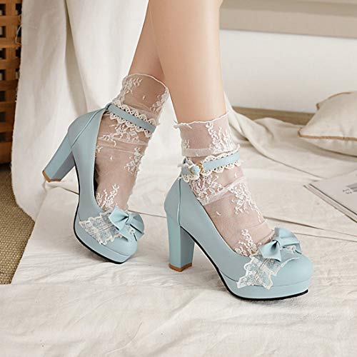 VOKLIN Women's Girls Lolita Platform Mary Jane Pumps Sweet Bow Ankle Strap Block High Heel Oxford Dress Shoes3