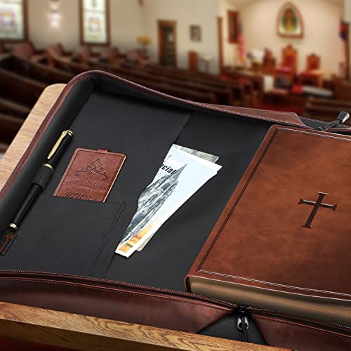 Classic Bible Cover, Finpac Large Pu Leather Carrying Book Case Church Bag Bible Protective With Handle, Perfect Gift For Men, Women, Father, Mother, Friends [Trust In The Lord] -Brown #TOP2